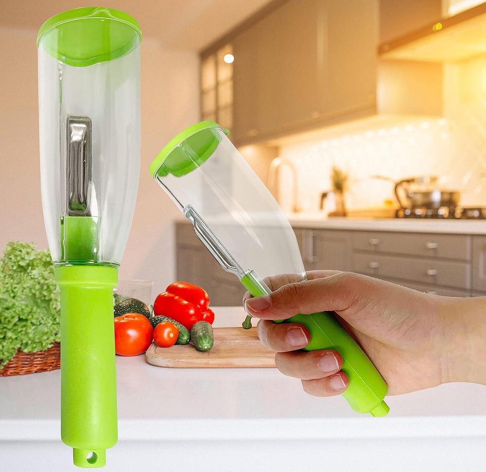 Green Stainless Steel Vegetable Peeler with Transparent Container